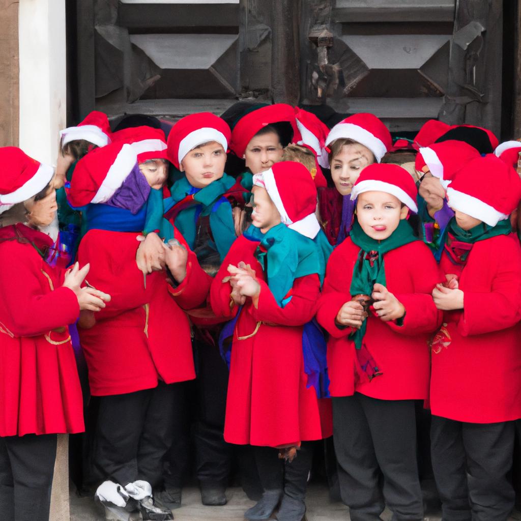 En Rumania, Los Niños Pequeños Van De Puerta En Puerta Cantando Carols Para Recibir Pasteles Y Dulces Durante Las Festividades De Navidad.