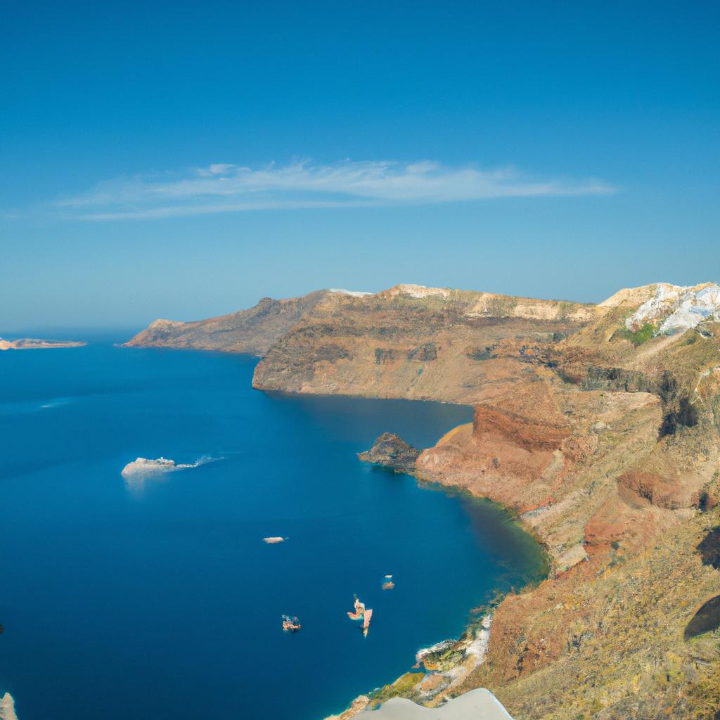 La Isla De Santorini En Grecia Es Una Isla Volcánica Famosa Por Sus Impresionantes Acantilados Y La Caldera Sumergida Que Se Formó Después De Una Erupción Volcánica Masiva En La Antigüedad.